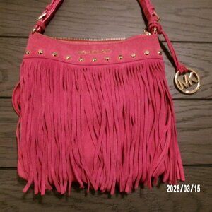 Michael Kors SUEDE Crossbody Hot Pink FRINGED BAG GOLD HARDWARE Rare